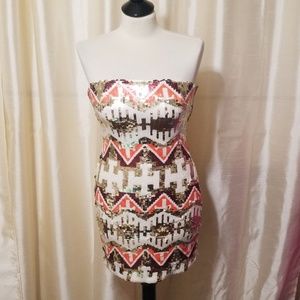 BeBe sequined strapless minidress size small